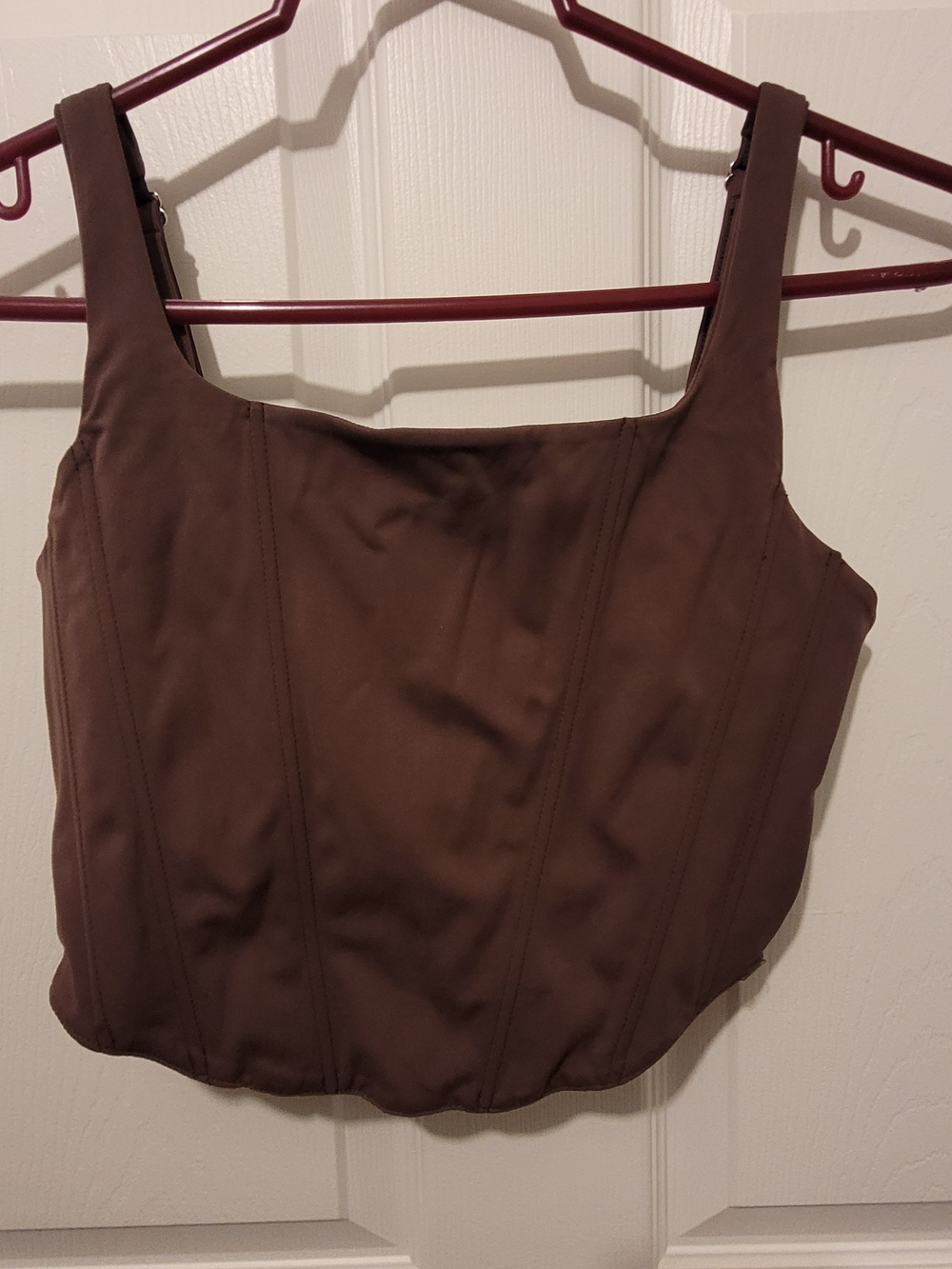 Square-Neck Brown Corset Crop Top